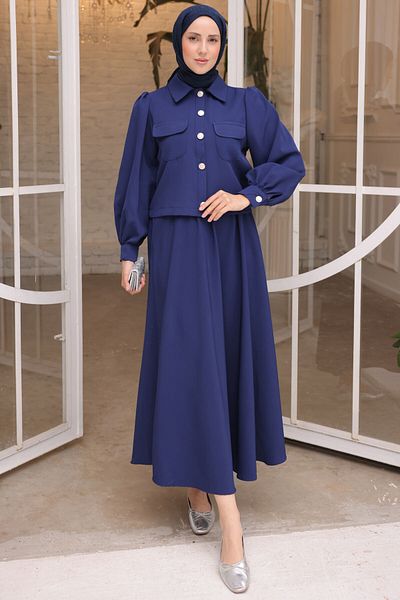 benguen Women's Skirted Hijab Suit 2091 Saks Blue