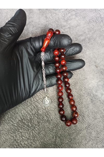 Mos Tespih Old Clamping Amber Prayer Beads with Globe Moire