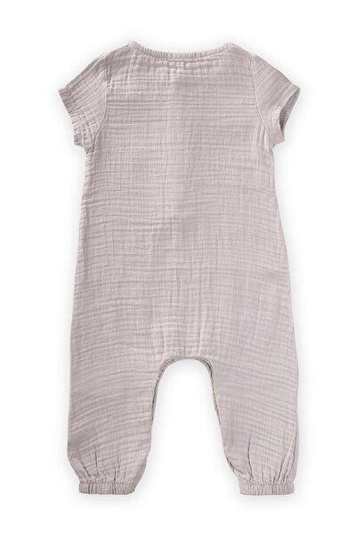 Cigit Placket Muslin Jumpsuit 0-3 Years Light Gray