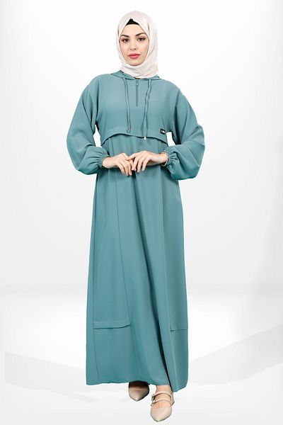 Beyza 5621 Μοντέλο Hijab Mint Hooded Φόρεμα