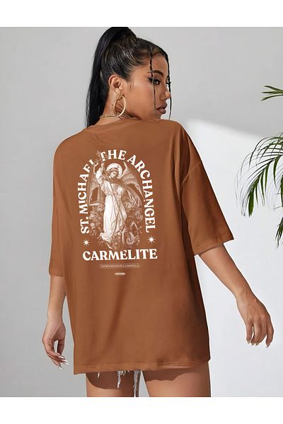 NewCabin Нова сезонна тениска с кафяв принт CARLEMLITE Oversize