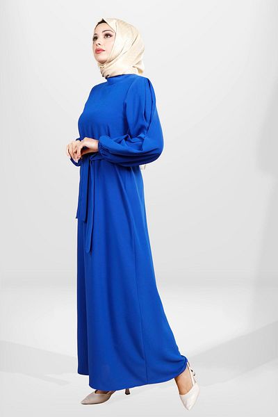 Beyza 5545 Μοντέλο Saks Μπλε Μανίκι Μπλε Φόρεμα Hijab