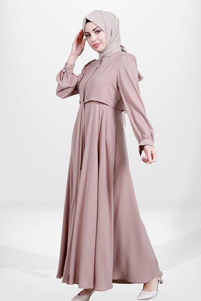 Beyza 3908 Μοντέλο Hijab Flared Ferace - Μπεζ