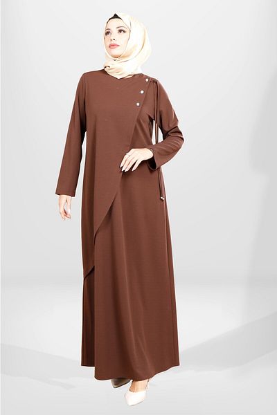 Beyza 5557 Μοντέλο Καφέ Χρώμα Φόρεμα Hijab - Κορδόνια ώμου