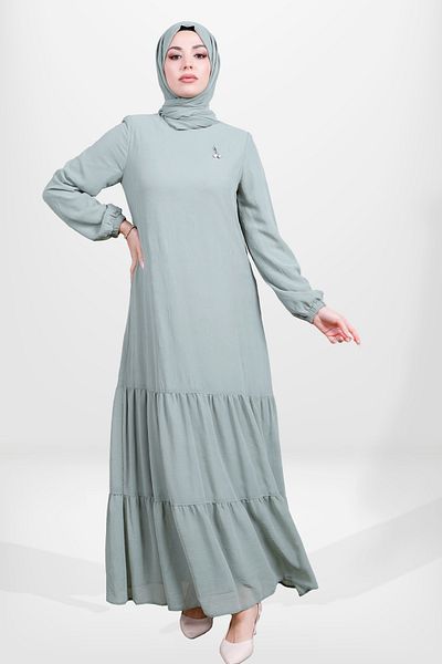 Beyza Πράσινο βολάν 5601 Φόρεμα Hijab