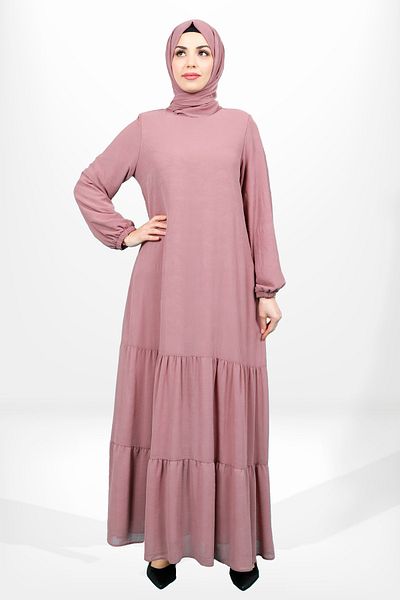 Beyza 5601 Μοντέλο Hijab Dusty Rose Ruffle Φόρεμα