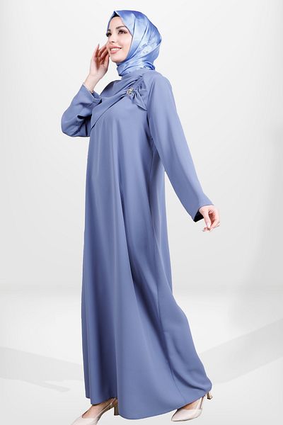 Beyza 5533 Model Hijab Collar Indigo Dress