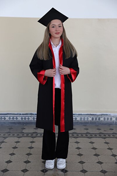 Avrasya Mezuniyet Mezuniyet Kep Ve Cübbe Lise Alpaka Siyah-kırmızı