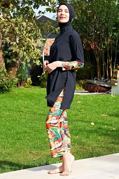 Ruko Maio Women's Long Sleeve Lycra Black Hijab Swimsuit C7T1N4O2