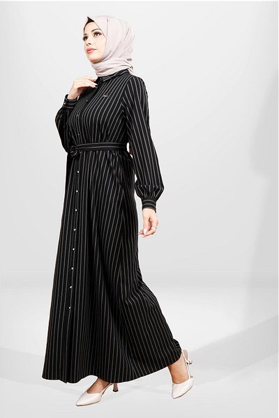 Beyza 5559 Model Tesetturk Rochie de iarnă cu dungi negre