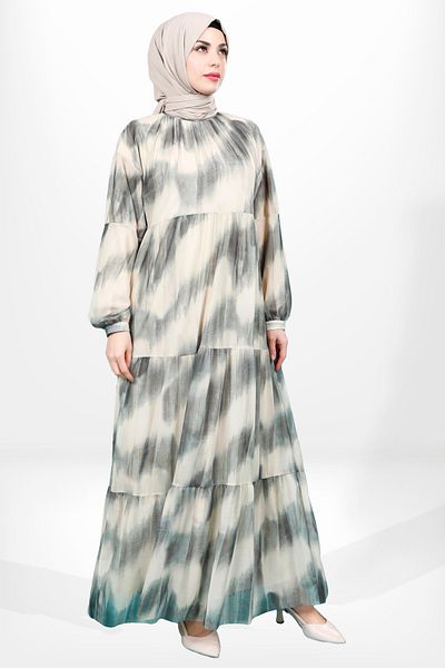 Beyza Πράσινο τούλι φόρεμα Hijab - 5614