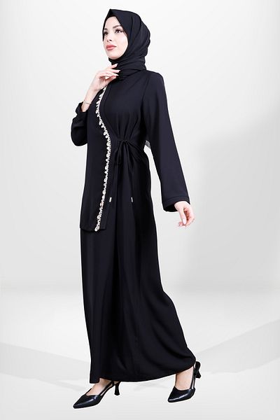 Beyza 5657 Μοντέλο Hijab Μαύρο Φόρεμα Μύδι