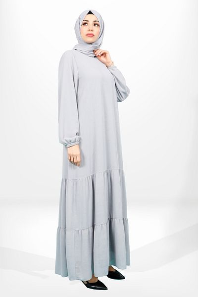 Beyza Γκρι Φόρεμα Hijab Ruffle 5601