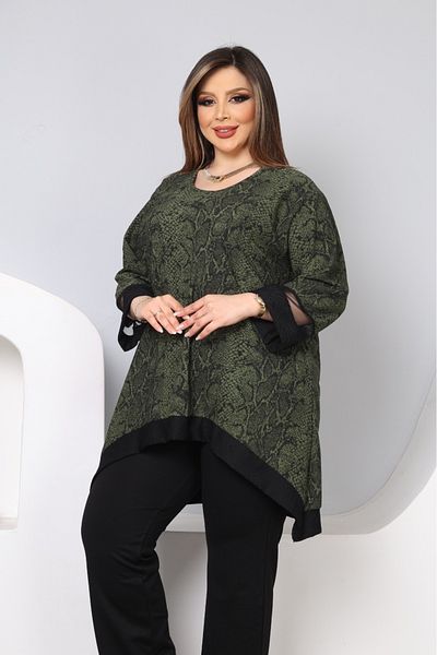 HÜLYA BUTİK ΓΥΝΑΙΚΕΙΑ ΠΡΑΣΙΝΗ ΜΠΛΟΥΖΑ ΜΕ Ασύμμετρο ΜΑΝΙΚΙ ΜΕ ΤΟΥΛΙ Λεπτομέρεια