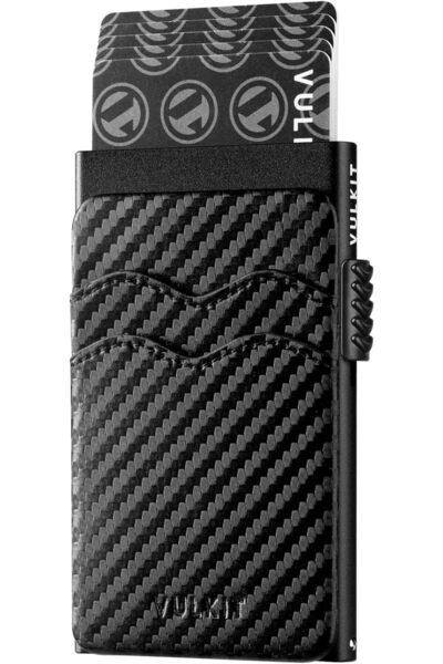 VULKIT حافظة بطاقات معدنية رفيعة تعمل بتقنية تحديد الهوية بموجات الراديو، ومحفظة جلدية