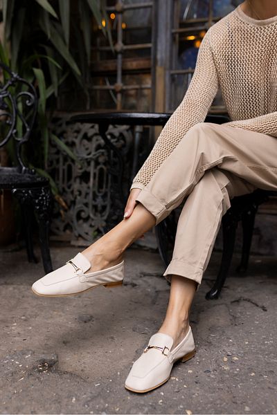ANGELİNA JONES NOVAY WOMEN'S BEIGE Genuine LEATHER LOAFER SHOES