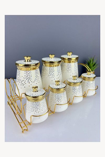 ACAR 7-Piece Fluer Gold Luxury Porcelain Spice Set