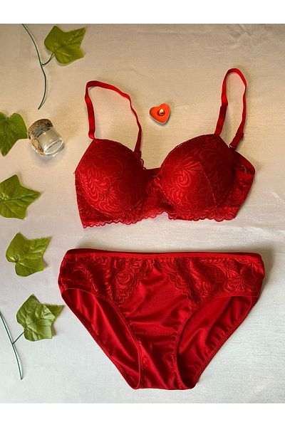 Fashion'S Patterned Red Bra Set