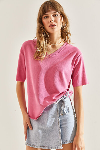 Bianco Lucci Γυναικεία μπλούζα από ύφασμα με οβάλ κόψιμο V λαιμόκοψη60251094