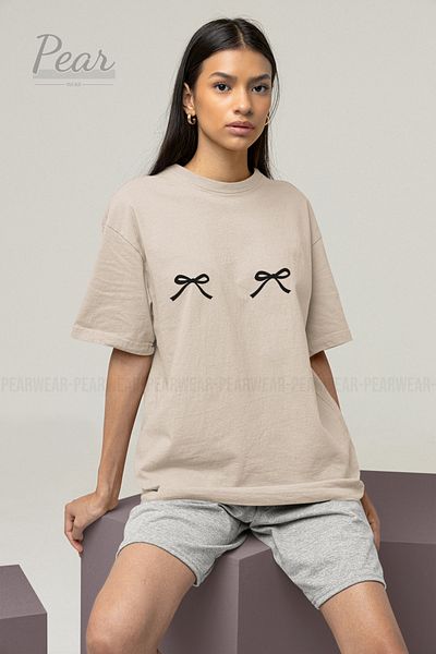 Pear Wear Μπλουζάκι με κορδέλα Unisex με στάμπα με φιόγκο Oversize T-shirt
