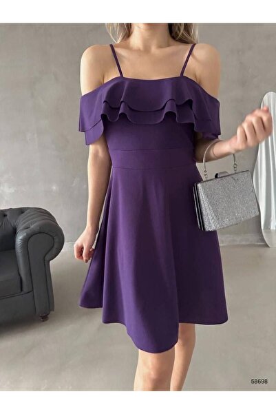 lovebox Stretchy Crepe Fabric Two Layers Flounced Sling Detailed Evening Dress Homecoming Dress Mini Dress