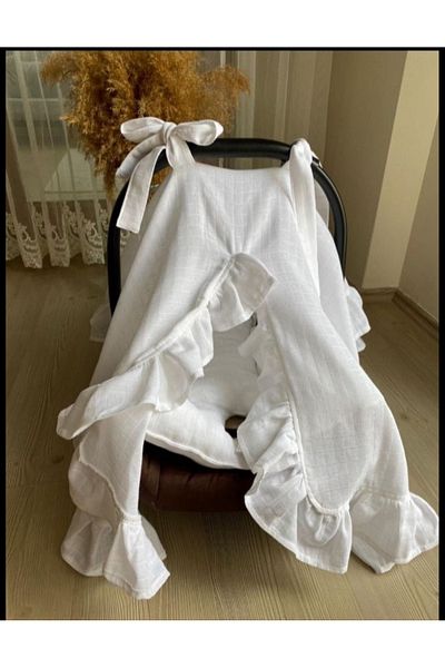 eyma home 100% Cotton Muslin White Ruffle Stroller Cover (Single)