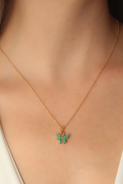 callerrons accessories Gold Green Color Butterfly Figure Women's Necklace - E...