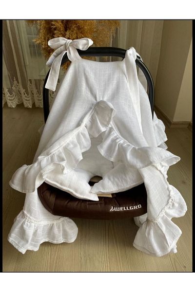 eyma home 100% Cotton Muslin White Ruffle Stroller Cover (Single)