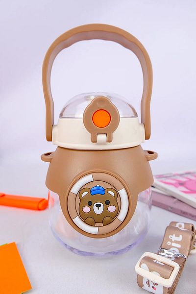 H2O 800 ml Brown Healthy Polycarbonate Water Bottle - Teddy Bear Patterned Hanging Water Bottle