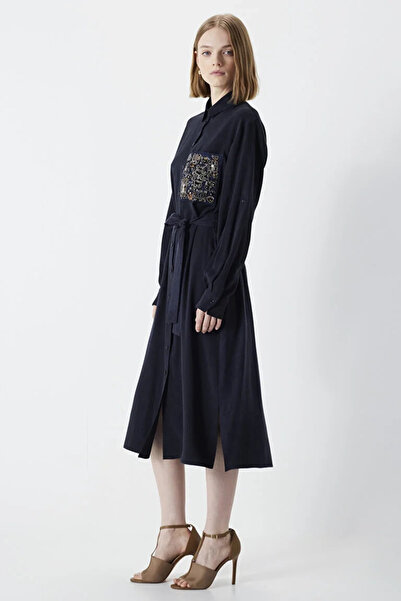 İpekyol Women's Crystal Jewelled Shirt Dress - Navy Blue