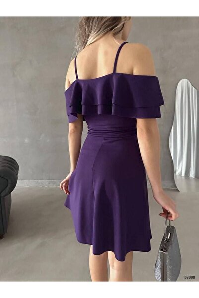 lovebox Stretchy Crepe Fabric Two Layers Flounced Sling Detailed Evening Dress Homecoming Dress Mini Dress