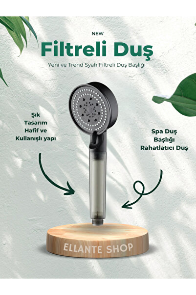 ellante Siyah Filtreli Su Tasarruflu 5 Fonksiyonlu Duş Başlığı Yüksek Kalite ...