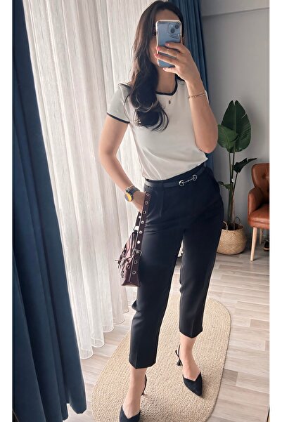 ANKH WOMAN SİYAH RENK YÜKSEK BEL PAÇASI MİNİ YIRTMAÇLI PANTOLON