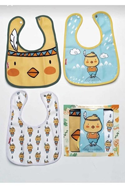 3'lü Civciv Temalı Microfiber %100 Pamuk Sıvı Geçirmez Mama Önlüğü Bebek Önlük