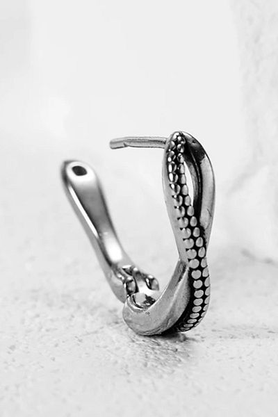 Jaida Moda Unisex Silver Snakeskin Gothic Vintage Steel Hoop Earrings