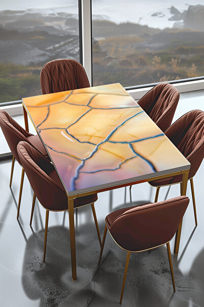 InkSyncStudios Masa Kaplama Folyosu Mobilya Masa Kaplama Sarı Kehribar Tasarım