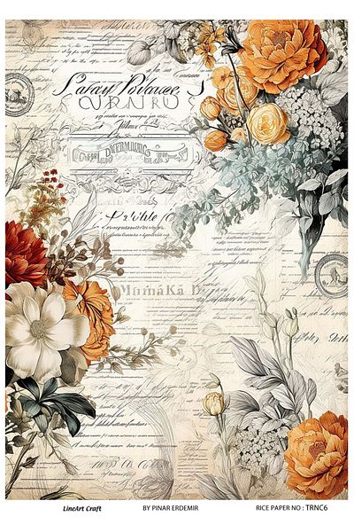 LİNEART Brass Patterned Lineart Decopage Paper - La-Trnc6