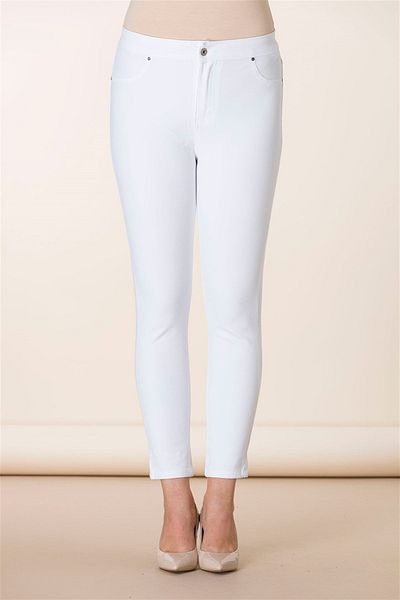 RMG Pocket Detailed Plus Size Cotton Trousers White