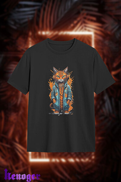 kenoger Tricou unisex supradimensionat - cu imprimeu de pisică graffiti