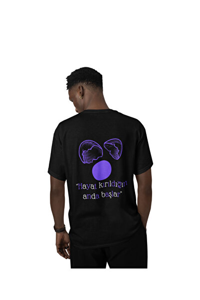 Hayat kırılınca başlar kırık yumurta baskılı kaliteli unisex oversize T-shirt