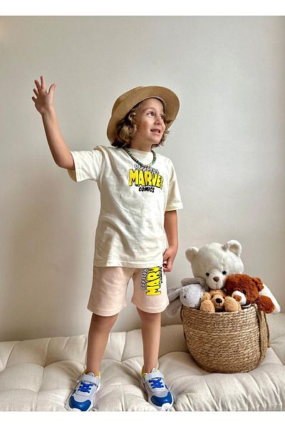 YİGİT BUTİK Marvel Printed Boys' Suit with Shorts