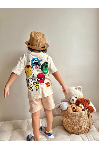 YİGİT BUTİK Marvel Printed Boys' Suit with Shorts