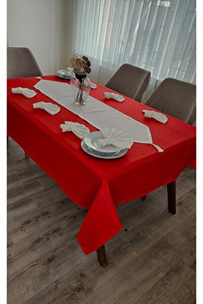 ZESA HOME Colber Stripe Detaljan Stolnjak (crveno-krem) 18 komada za 8 osoba ...