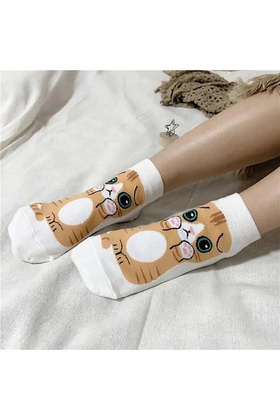Laula Cat Patterned Women's Short Socks Cotton