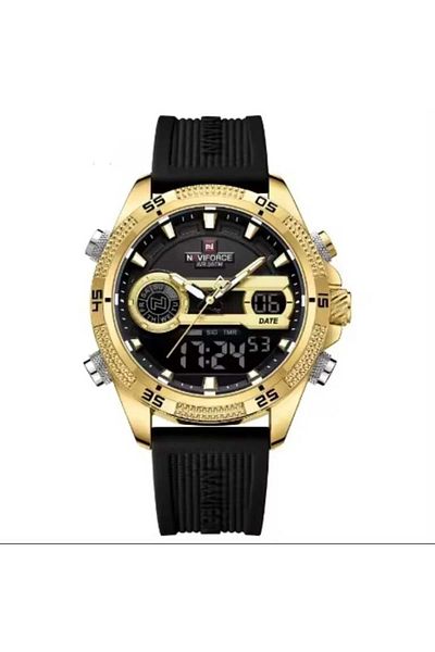 Naviforce 2041 Model Men's Wristwatch - Digital and Analog, Leather Cord