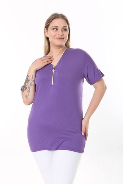 garajmood Plus Size Lilac Collar Zipper Detailed Blouse
