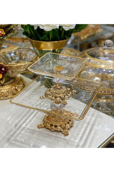 Elta Collection Paşabahçe 2 Li Kare Döküm Ayaklı Pasta Sunumluk Kurabiyelik