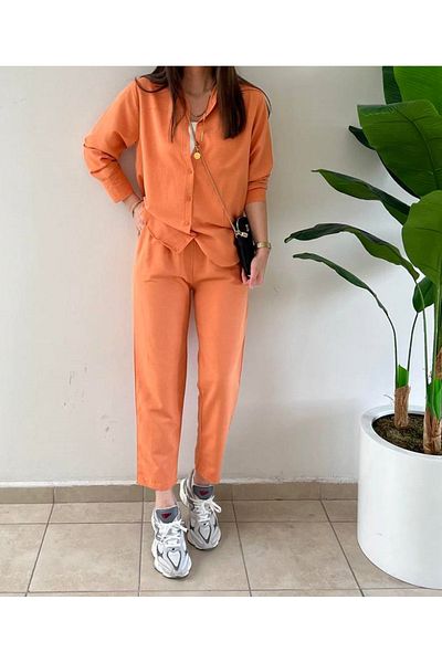 Pienk Orange Linen Women's Suit
