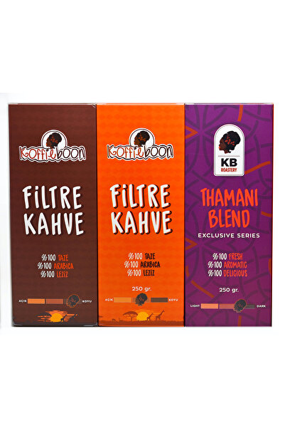 KOFFIEBOON / Çekirdek Kahve / Filtre Kahve Seti / Öğütülmemiş / Leziz Seçenekler / 3 X 250 gr