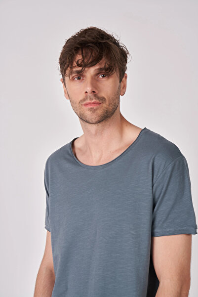 defys Ανδρικό μπλουζάκι με κοντό μανίκι με λαιμόκοψη καγιάκ, κανονική εφαρμογή, βασικό μπλουζάκι βασαλτικό γκρι